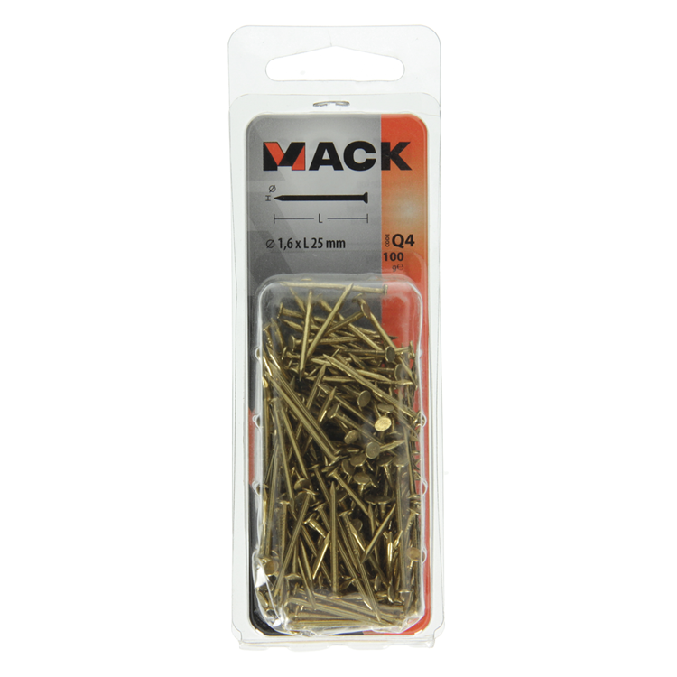 Mack 1017924 - Nagel Flachkopf Messing 100gr1,6 x 25 mm | 5 Stück