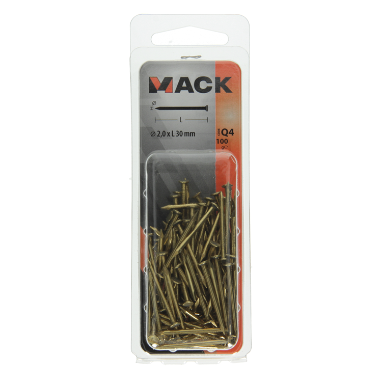 Mack 1017925 – Nagel Flachkopf Messing 100gr2,0 x 30 mm | 5 Stück
