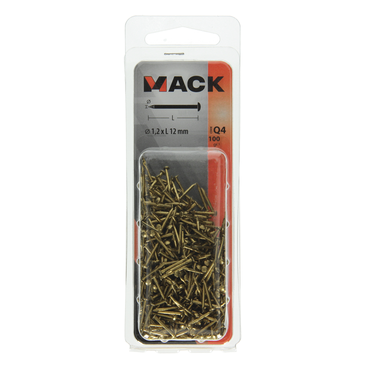 Mack 1017926 – Nagel konvexer Kopf Messing 100 gr1,2 x 12 mm | 5 Stück