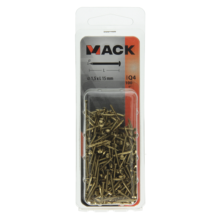 Mack 1017927 – Nagel mit konvexem Kopf, Messing, 100 g, 1,5 x 15 mm | 5 Stück