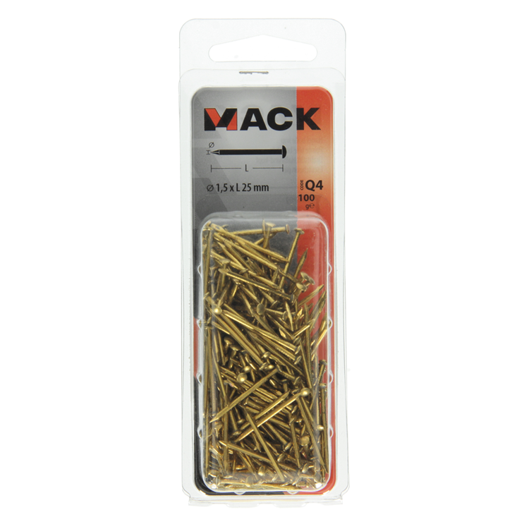 Mack 1017929 – Nagel mit konvexem Kopf, Messing, 100 g, 1,5 x 25 mm | 5 Stück