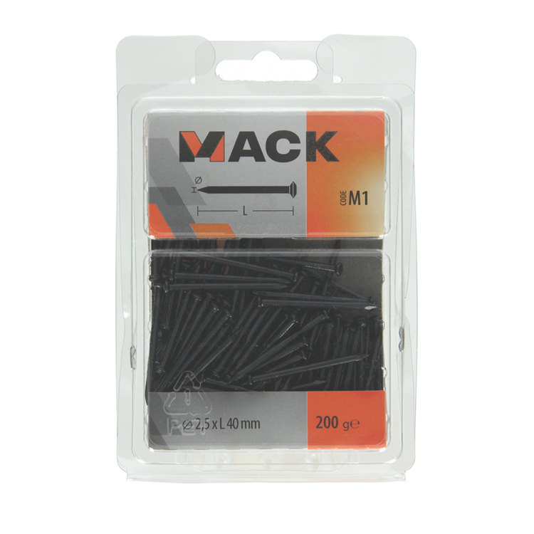 Mack 1017933 - Stahlnagel BVK Stahl gebläut 200 gr 2,5 x 40 mm | 5 Stück