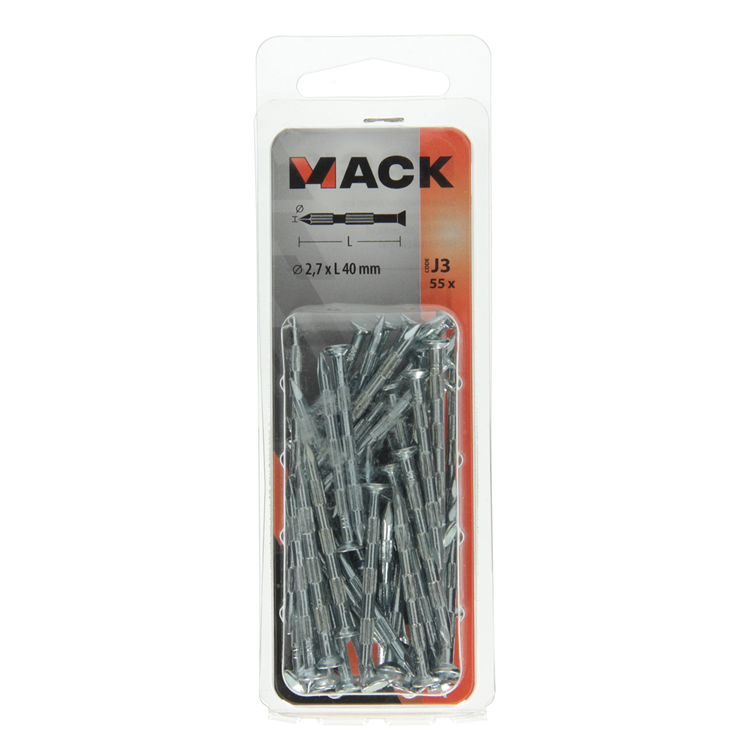 Mack 1017939 – Stahlrippennagel UK St. gehärtet + verzinkt 55 Stück 2,7 x 40 mm | 5 Stück