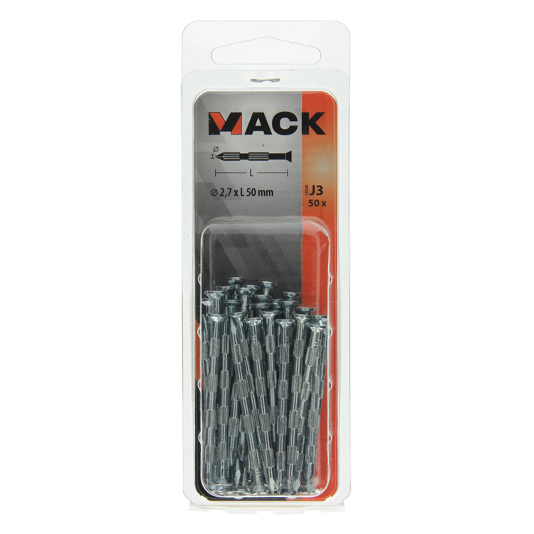 Mack 1017940 – Stahlrippennagel UK St. gehärtet + verzinkt 50 Stück 2,7 x 50 mm | 10 Stück