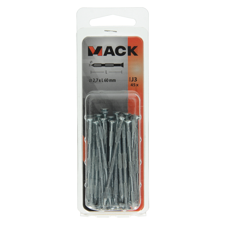 Mack 1017941 – Stahlrippennagel UK St. gehärtet + verzinkt 45 Stück 2,7 x 60 mm | 10 Stück