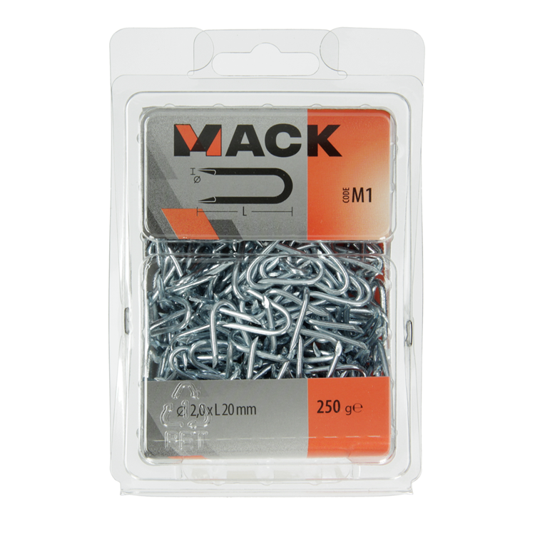 Mack 1017952 – Klammerstahl verzinkt 250 g 2,0 x 20 mm | 5 Stück