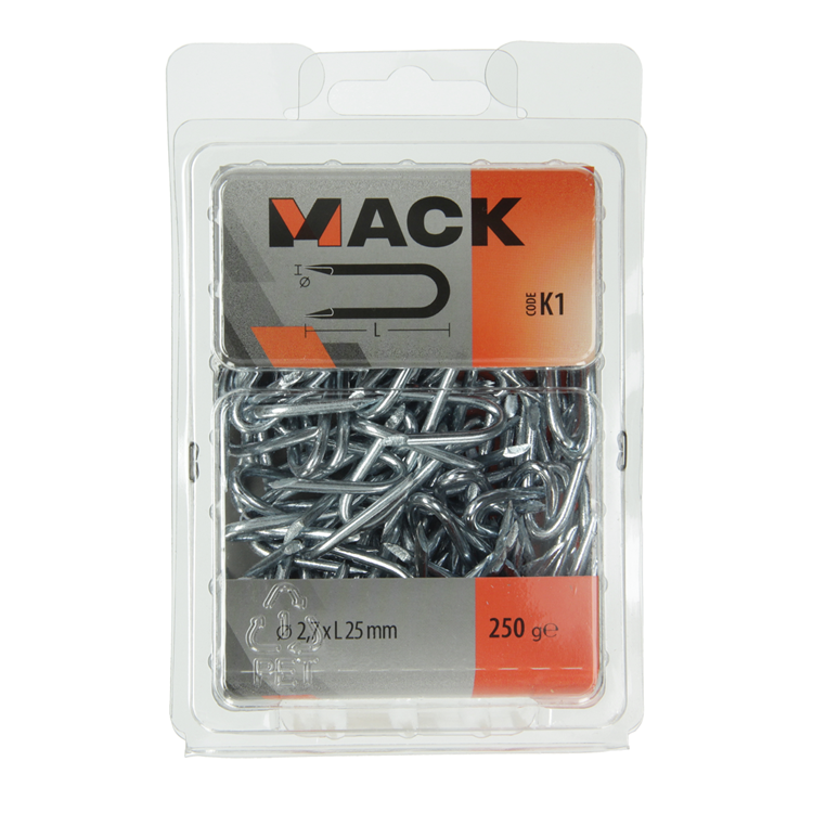 Mack 1017953 – Klammerstahl verzinkt 250 g 2,7 x 25 mm | 5 Stück