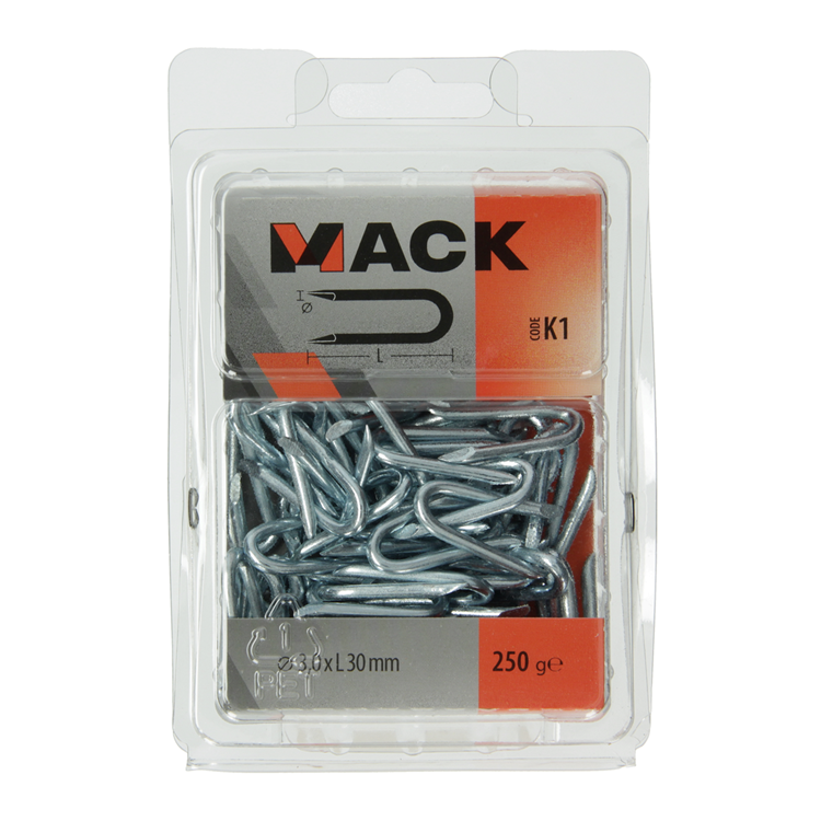 Mack 1017954 – Klammerstahl verzinkt 250 gr 3,0 x 30 mm | 5 Stück