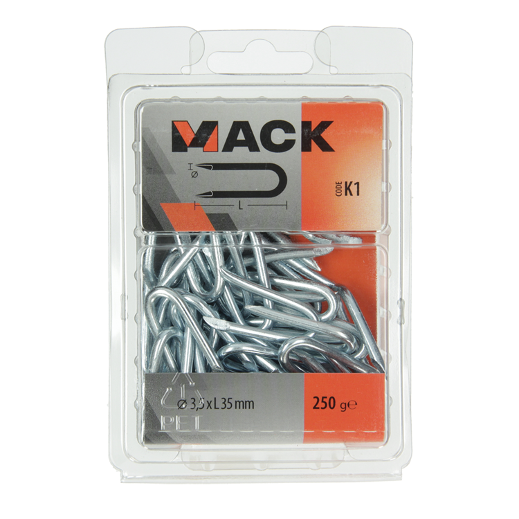 Mack 1017955 – Klammerstahl verzinkt 250 g 3,5 x 35 mm | 5 Stück