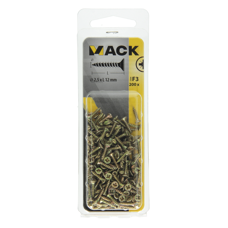 Mack 1017956 - Spanplattenschraube mit Kopf gelb plattiert 200 Stück 2,5 x 12 mm | 10 Stück