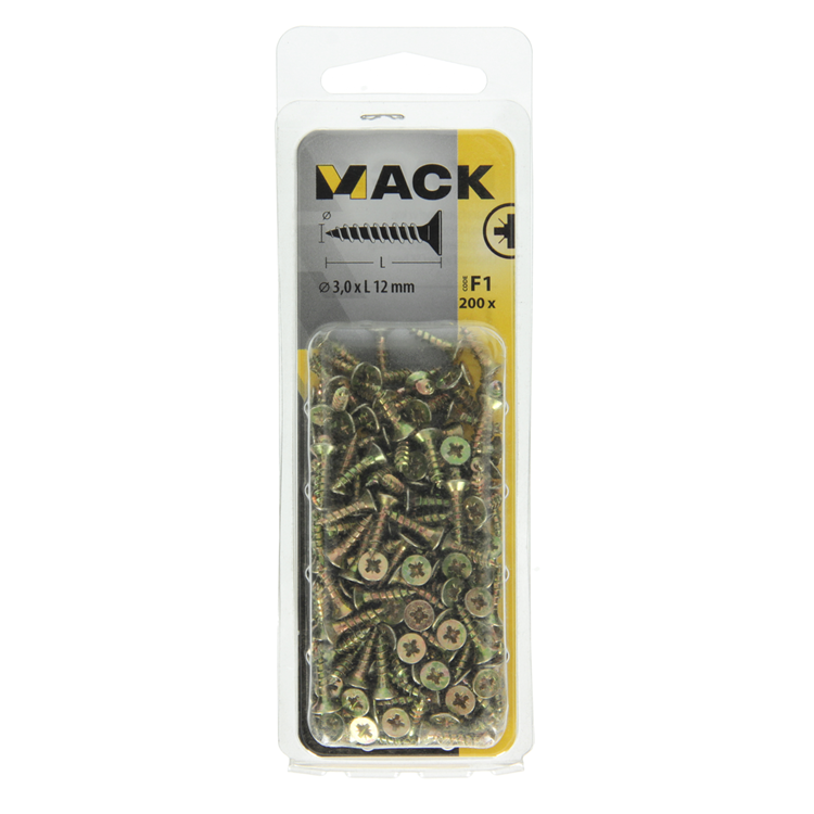 Mack 1017958 - Spanplattenschraube mit Kopf gelb verzinkt 200 Stück 3,0 x 12 mm | 10 Stück