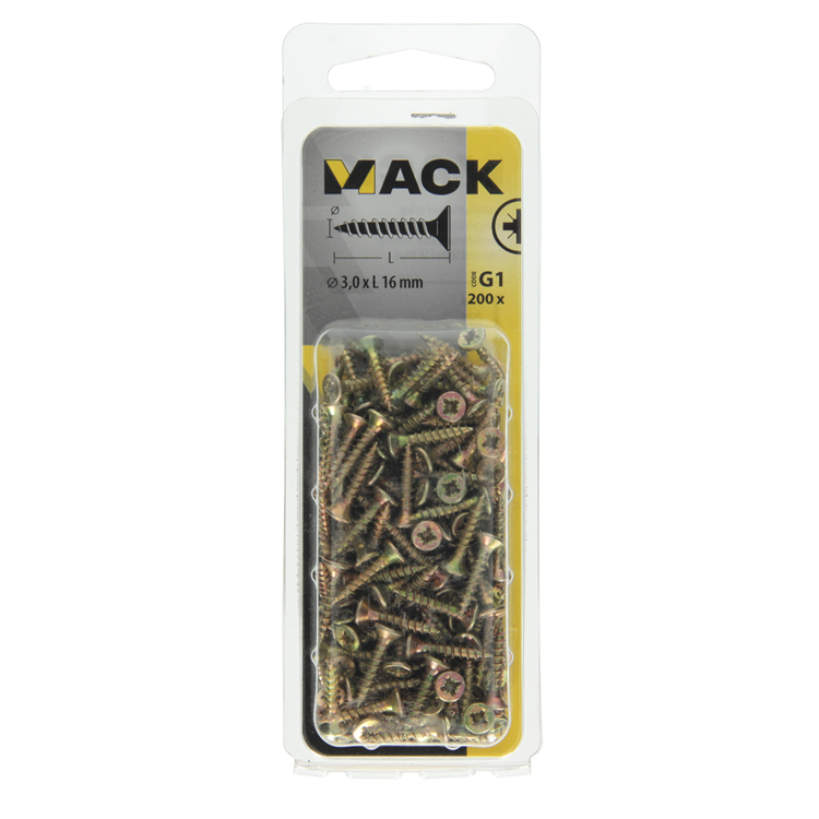 Mack 1017959 - Spanplattenschraube mit Kopf gelb verzinkt 200 Stück 3,0 x 16 mm | 5 Stück