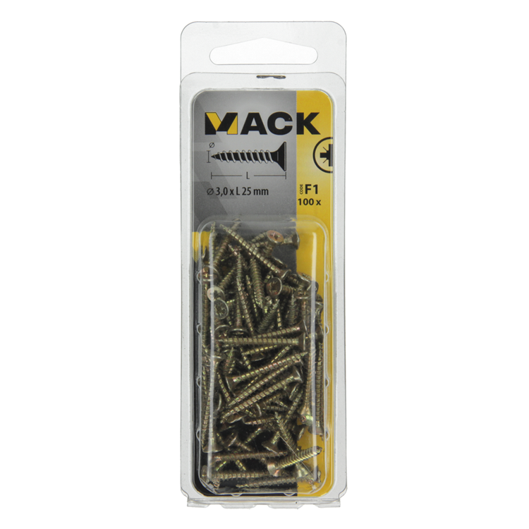 Mack 1017961 - Spanplattenschraube mit Kopf gelb verzinkt 100 Stück 3,0 x 25 mm | 5 Stück