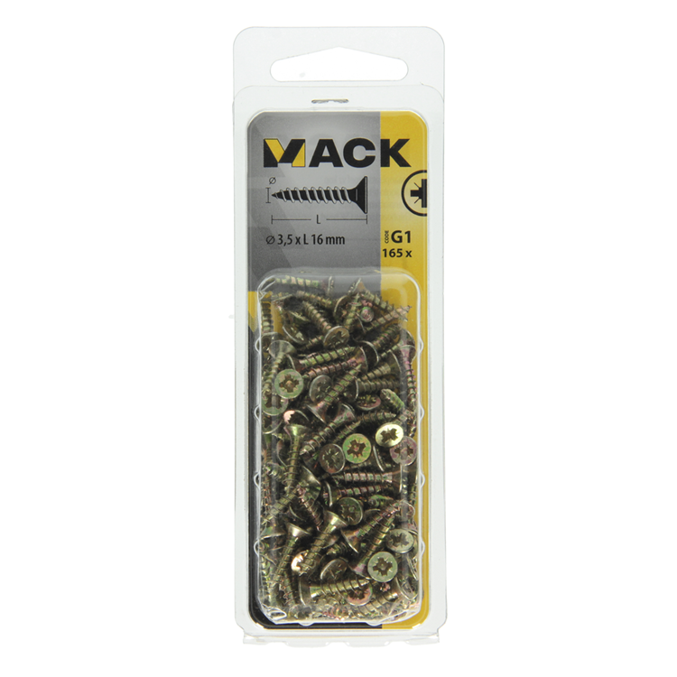 Mack 1017962 - Spanplattenschraube mit Kopf gelb verzinkt 165 Stück 3,5 x 16 mm | 5 Stück