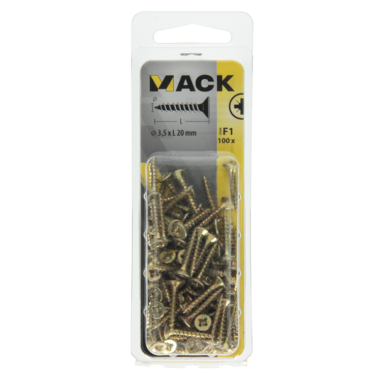 Mack 1017963 - Spanplattenschraube mit Kopf gelb verzinkt 100 Stück 3,5 x 20 mm | 5 Stück