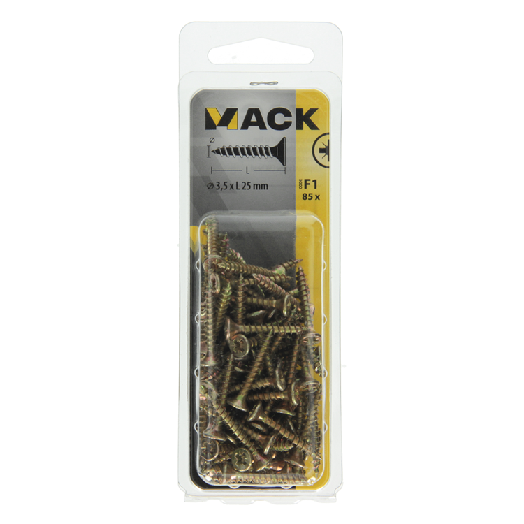 Mack 1017964 – Spanplattenschraube mit Kopf gelb beschichtet. 85 Stück 3,5 x 25 mm | 5 Stück