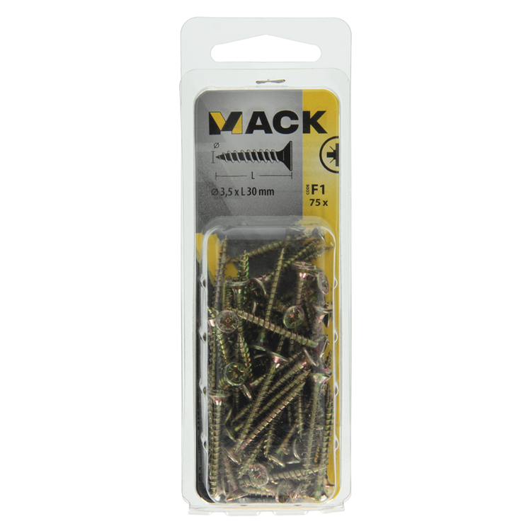 Mack 1017965 – Spanplattenschraube mit Kopf gelb beschichtet. 75 Stück 3,5 x 30 mm | 5 Stück