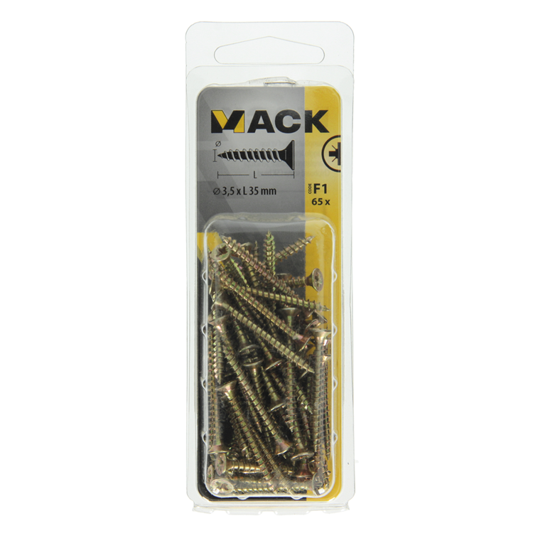 Mack 1017966 – Spanplattenschraube mit Kopf gelb beschichtet. 65 Stück 3,5 x 35 mm | 5 Stück
