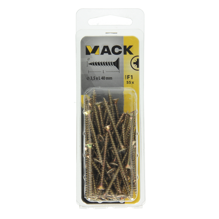 Mack 1017967 – Spanplattenschraube mit Kopf gelb beschichtet. 55 Stück 3,5 x 40 mm | 5 Stück