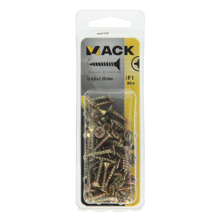 Mack 1017969 – Spanplattenschraube mit Kopf gelb beschichtet. 80 Stück 4,0 x 20 mm | 5 Stück