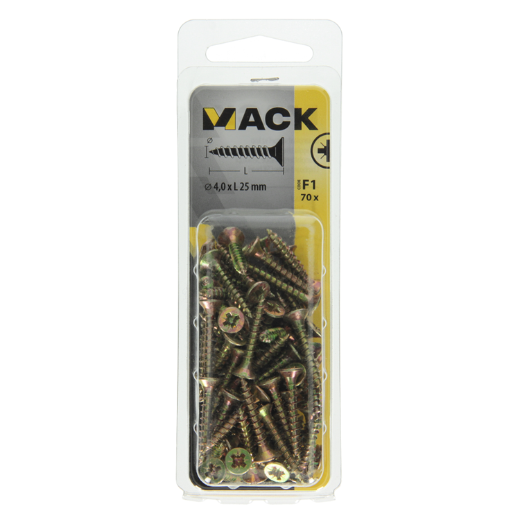 Mack 1017970 – Spanplattenschraube mit Kopf gelb beschichtet. 70 Stück 4,0 x 25 mm | 5 Stück