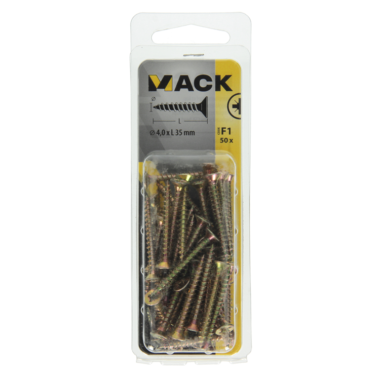 Mack 1017972 – Spanplattenschraube mit Kopf gelb beschichtet. 50 Stück 4,0 x 35 mm | 5 Stück