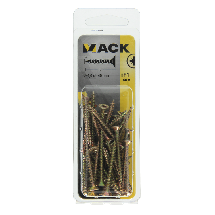Mack 1017973 – Spanplattenschraube mit Kopf gelb beschichtet. 40 Stück 4,0 x 40 mm | 5 Stück
