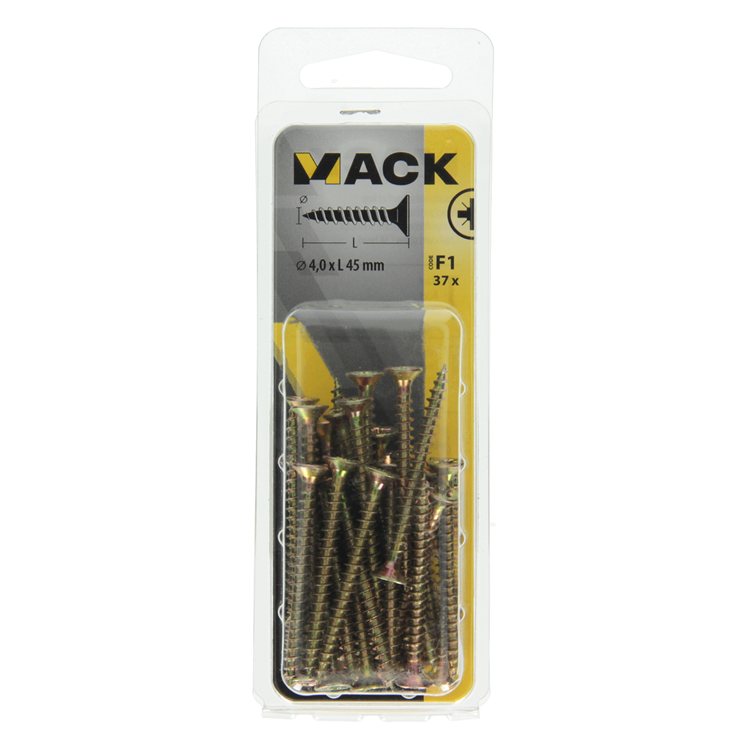 Mack 1017974 – Spanplattenschraube mit Kopf gelb beschichtet. 37 Stück 4,0 x 45 mm | 5 Stück