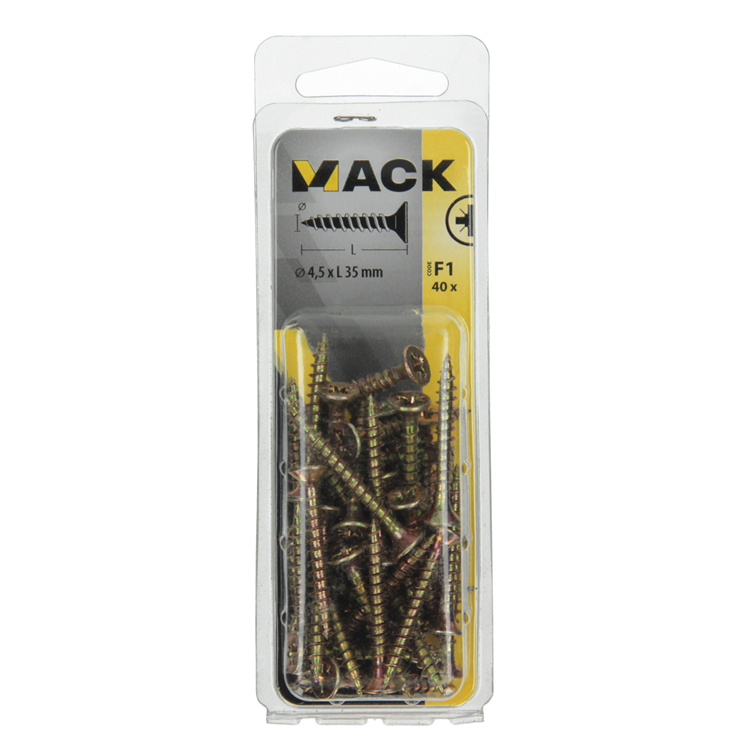 Mack 1017979 – Spanplattenschraube mit Kopf gelb beschichtet. 40 Stück 4,5 x 35 mm | 5 Stück