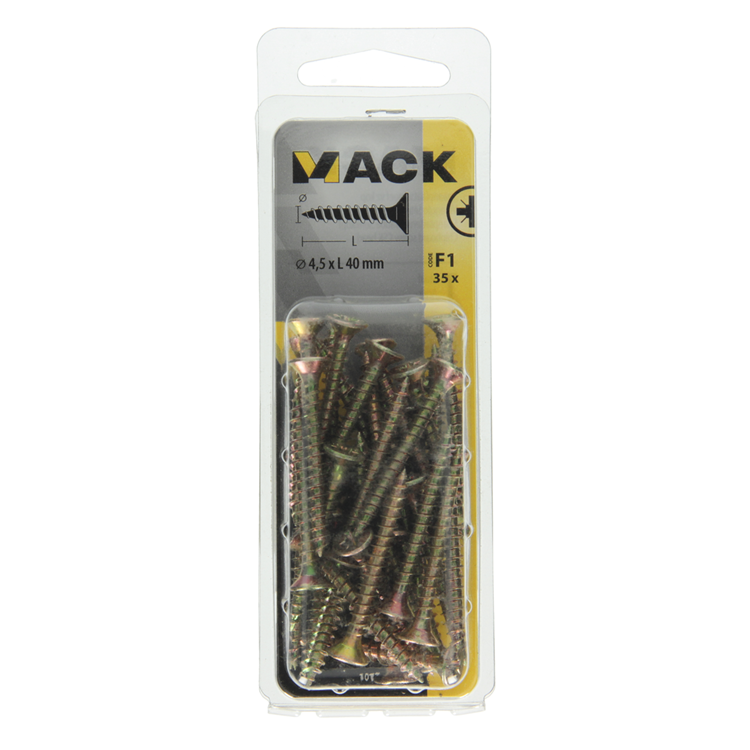 Mack 1017980 – Spanplattenschraube mit Kopf gelb beschichtet. 35 Stück 4,5 x 40 mm | 5 Stück