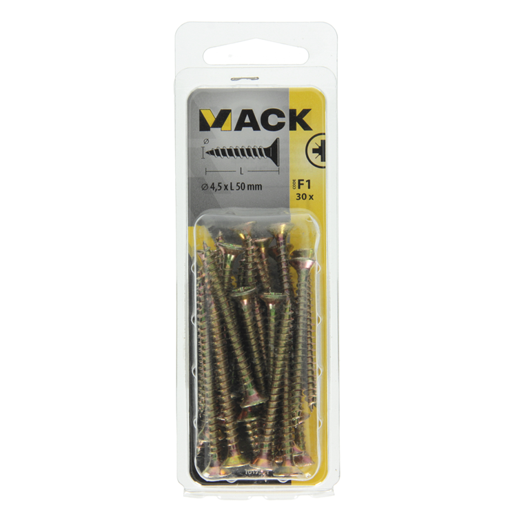 Mack 1017981 – Spanplattenschraube mit Kopf gelb beschichtet. 30 Stück 4,5 x 50 mm | 5 Stück