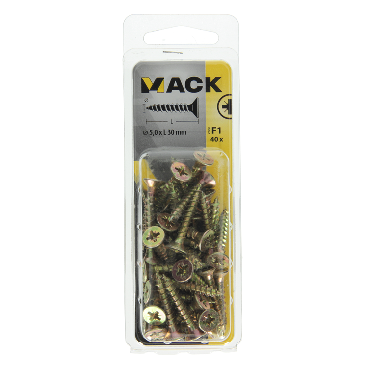 Mack 1017984 – Spanplattenschraube mit Kopf gelb beschichtet. 40 Stück 5,0 x 30 mm | 5 Stück