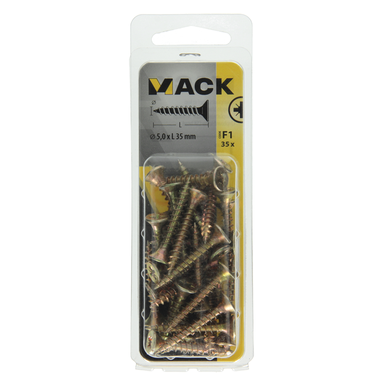 Mack 1017985 – Spanplattenschraube mit Kopf gelb beschichtet. 35 Stück 5,0 x 35 mm | 5 Stück