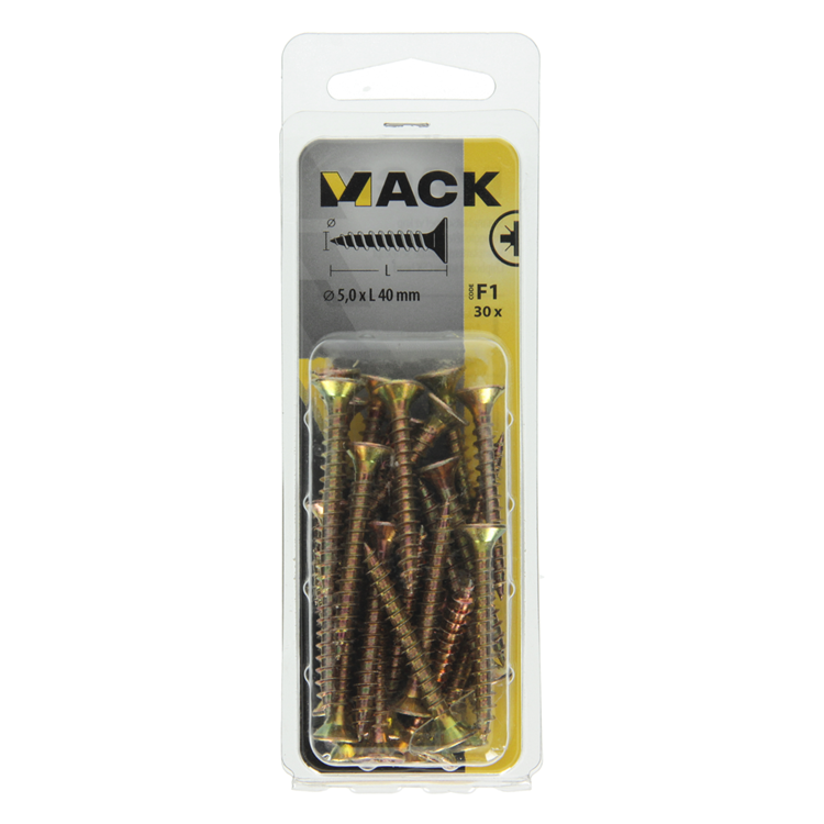 Mack 1017986 – Spanplattenschraube mit Kopf gelb beschichtet. 30 Stück 5,0 x 40 mm | 5 Stück