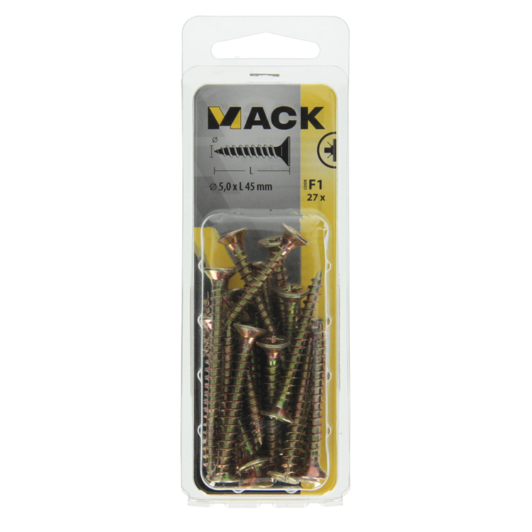 Mack 1017987 – Spanplattenschraube mit Kopf gelb beschichtet. 27 Stück 5,0 x 45 mm | 5 Stück