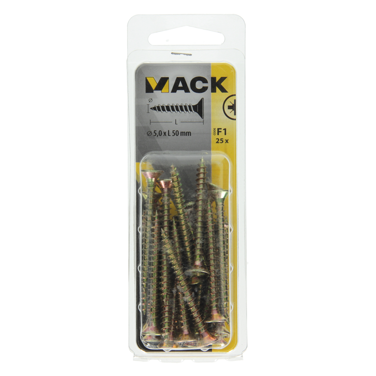 Mack 1017988 - chipboard screw with head yellow plated. 25 Stück 5,0 x 50 mm | 5 Stück