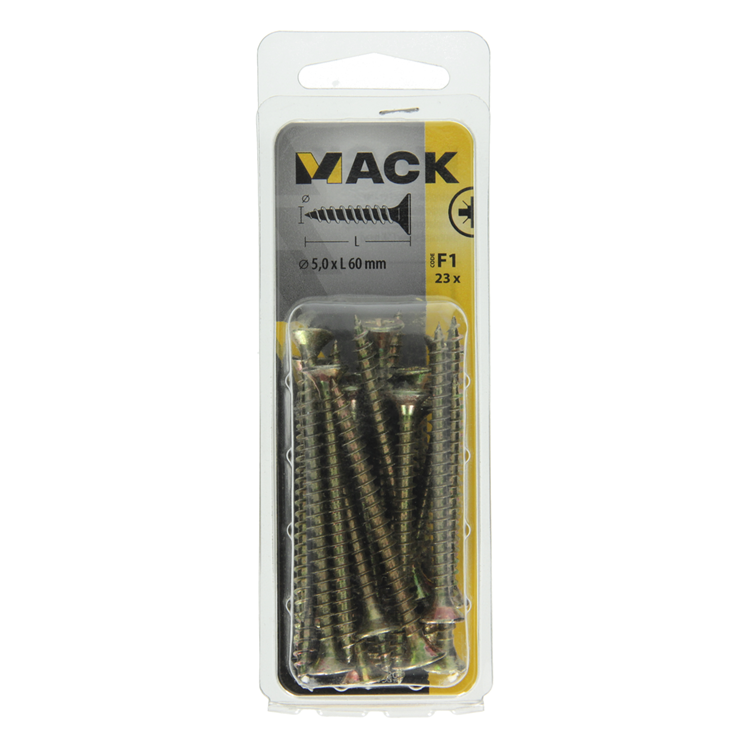 Mack 1017989 – Spanplattenschraube mit Kopf gelb beschichtet. 23 Stück 5,0 x 60 mm | 5 Stück