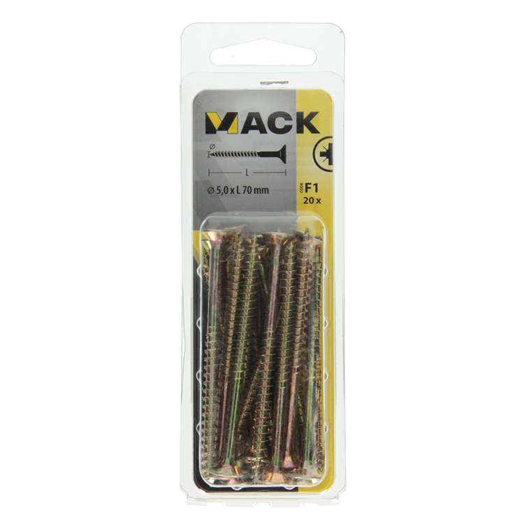 Mack 1017990 – Spanplattenschraube mit Kopf gelb beschichtet. 20 Stück 5,0 x 70 mm | 5 Stück