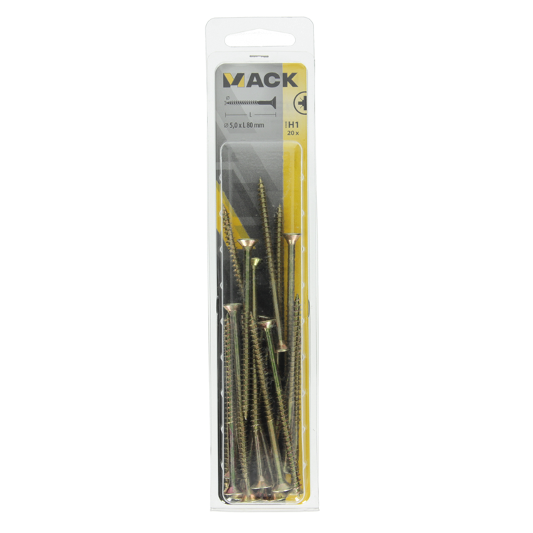 Mack 1017991 - chipboard screw with head yellow plated. 20 Stück 5,0 x 80 mm | 5 Stück