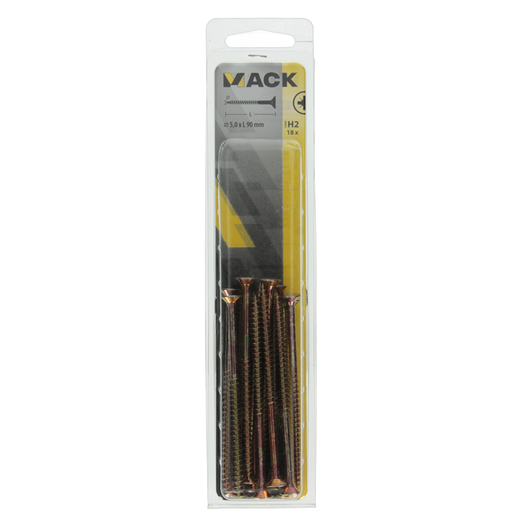 Mack 1017992 – Spanplattenschraube mit Kopf gelb beschichtet. 18 Stück 5,0 x 90 mm | 5 Stück