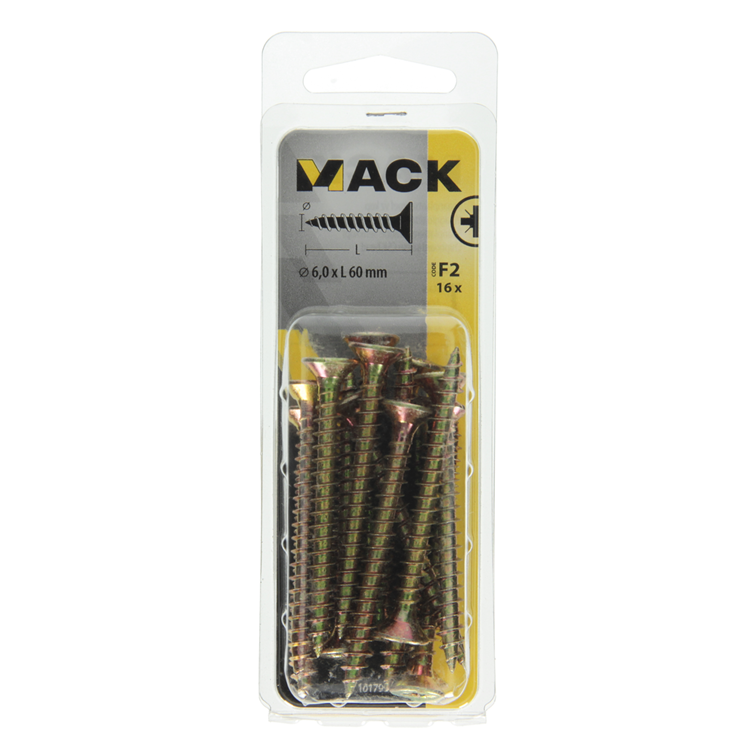 Mack 1017994 – Spanplattenschraube mit Kopf gelb beschichtet. 16 Stück 6,0 x 60 mm | 5 Stück