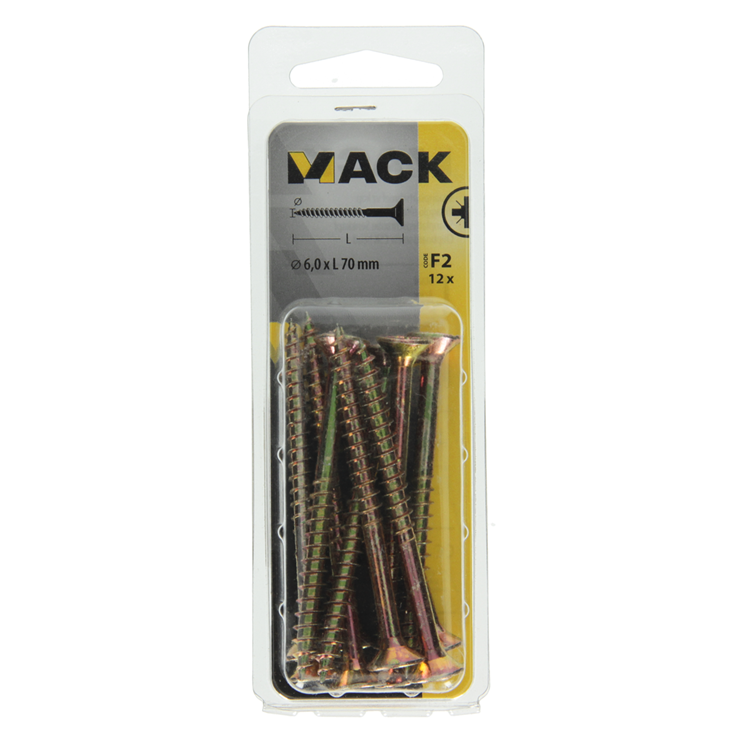 Mack 1017995 – Spanplattenschraube mit Kopf gelb beschichtet. 12 Stück 6,0 x 70 mm | 5 Stück