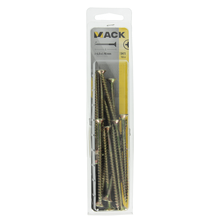Mack 1017997 – Spanplattenschraube mit Kopf gelb beschichtet. 16 Stück 6,0 x 90 mm | 5 Stück