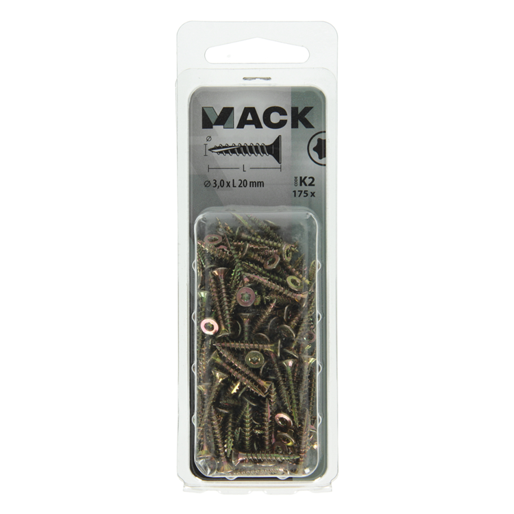 Mack 1018001 - Spanschraubenkopf zur Selbstmontage, gelb plattiert, 175 Stück, 3,0 x 20 mm | 5 Stück
