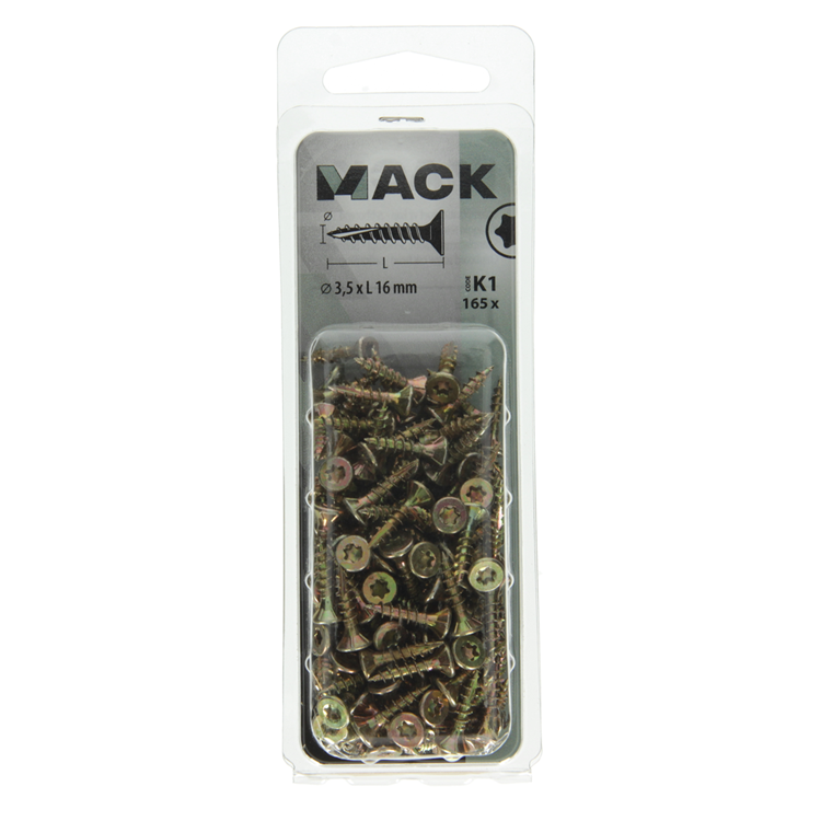 Mack 1018002 - Chip-Schraubendreherkopf zur Selbstmontage, gelb plattiert, 165 Stück, 3,5 x 16 mm | 5 Stück