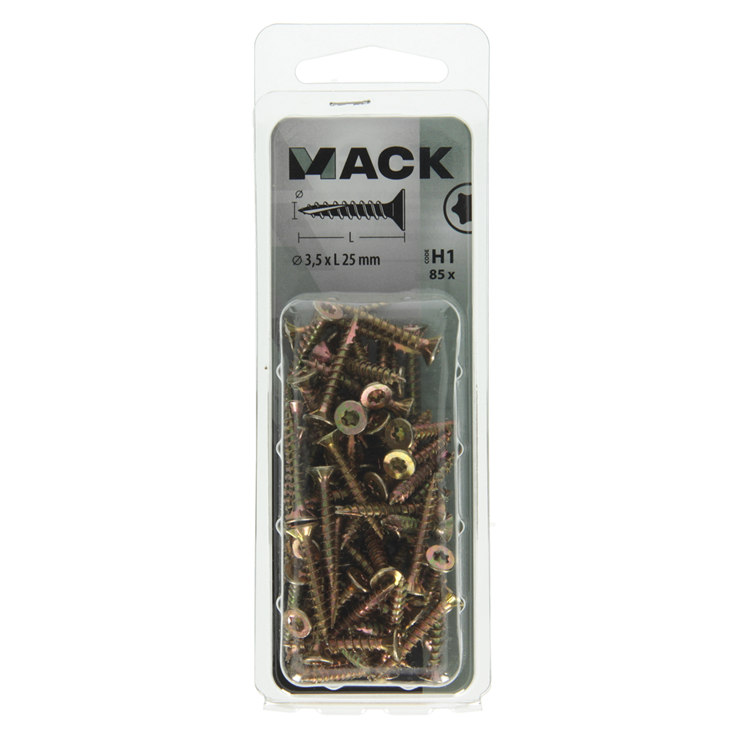 Mack 1018004 - spanienplschr.vzkop-selbstmontage gelb plattiert 85 Stück 3,5 x 25 mm | 5 Stück