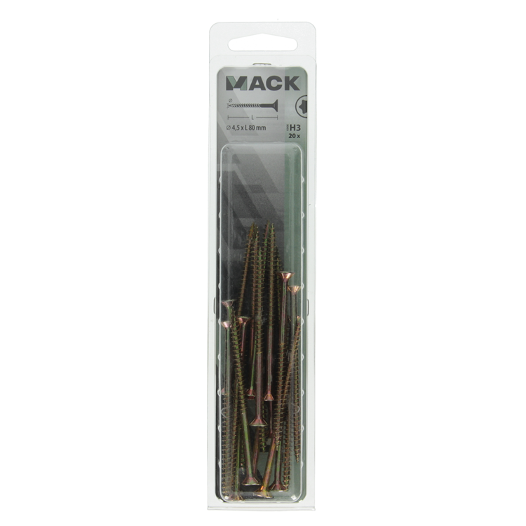 Mack 1018020 - spanplschr.vzkop-selbstmontage gelb plattiert 20 Stück 4,5 x 80 mm | 5 Stück