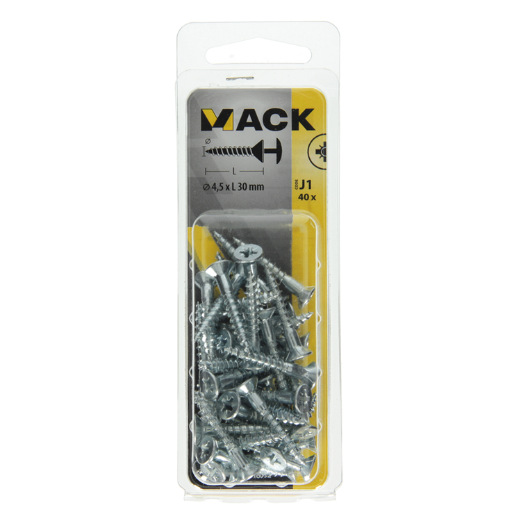 Mack 1018032 - Schraube mit Kopfbohrung, verzinkter Stahl. 40 Stück 4,5 x 30 mm | 5 Stück
