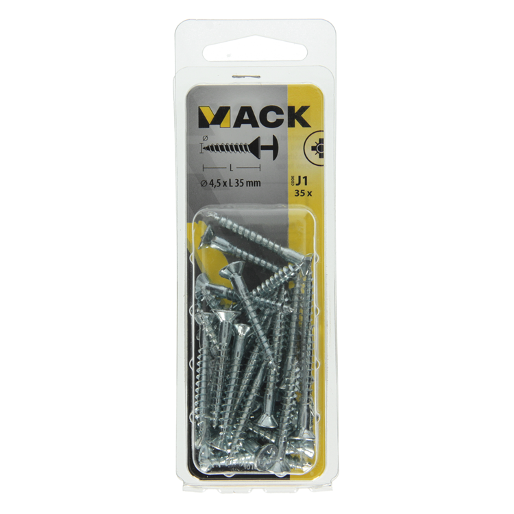 Mack 1018033 - Schraube mit Kopfbohrung, verzinkter Stahl. 35 Stück 4,5 x 35 mm | 5 Stück