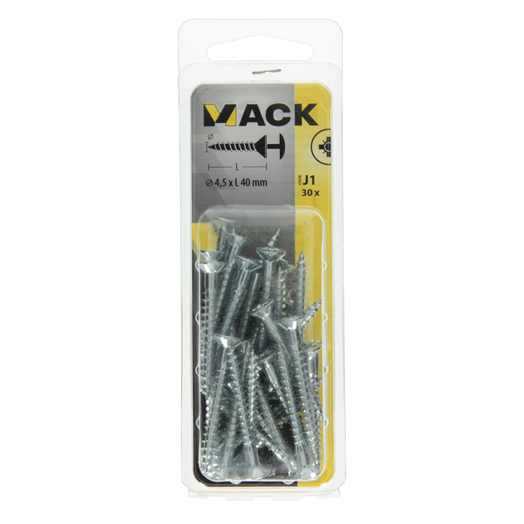 Mack 1018034 - Schraube mit Kopfbohrung, verzinkter Stahl. 30 Stück 4,5 x 40 mm | 5 Stück